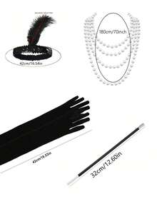 1920s Retro Feather Headpiece & Earrings 4-Piece Set, Elegant Party, Halloween Costume - White - View 6