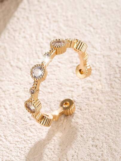 1 pieza Anillo de mujer, diseño de nicho con circonita cúbica súper brillante incrustada, banda abierta ajustable, versátil para uso diario y regalo