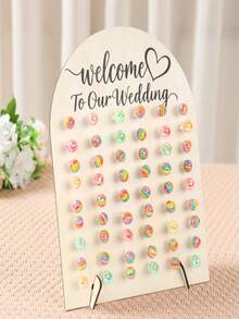 1pc/1pack Wooden Wedding Welcome Sign, "Welcome To Our Wedding" Arched Seat Board, Wedding Candy Display Rack, Romantic Wedding Reception And Engagement Party Decoration Suitable For Birthday Party Decoration, Baby Party Supplies, Wedding Bride Party Desktop Decoration Center Decoration - Multicolor - View 6