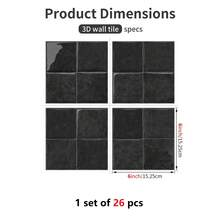 工业风优雅黑灰色PVC光滑加厚自粘方形3D墙砖，色彩柔和，粘贴牢固，防水耐磨，适用于厨房、浴室、客厅、卧室、壁炉等，尺寸为6英寸x 6英寸/15.25x15.25厘米 - A - 查看 9
