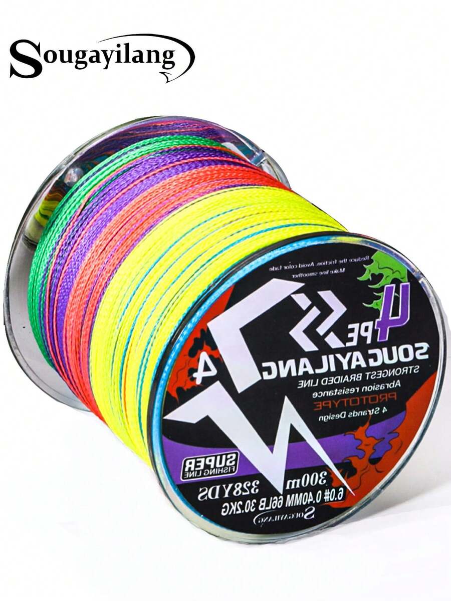 SOUGAYILANG Línea de pesca trenzada de alta calidad de 4 hebras - Alta resistencia, resistente a la abrasión, duradera - Disponible en longitudes de 120 yardas, 360 yardas y 600 yardas - Multicolor - Ver 1