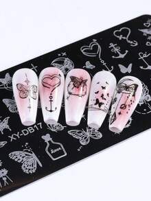 1/3pcs Floral Leaf Butterfly Line Design Nail Art Stamping Plate Reusable Full Cover Flower Pattern Metal Nail Template Spring Summer Stamping Stencil Carved Pattern Stainless Steel Salon Tool DIY Spring Nail - Silver - View 7