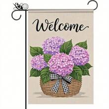 Double-Sided Garden Flag With Hydrangea Flower Basket, Ideal For Outdoor Decoration Courtyard Farmhouse Spring Summer - 12*18 inch - Xem 1