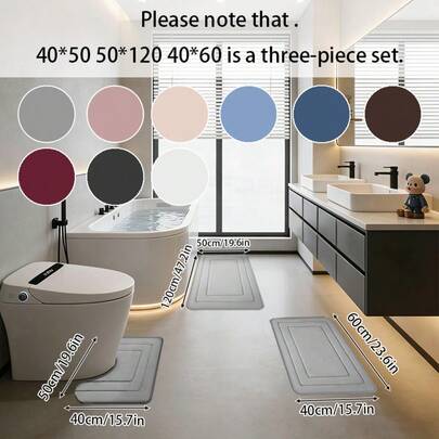 3pcs/2pcs/1pc Super Absorbent Bath Mat Set, Non-Slip Bathroom Rug Set, Toilet Cover Set. Soft & Comfortable Premium Bath Rugs, For Bathtub, Shower, Bathroom Accessories, Bathroom Decor, Home Decor