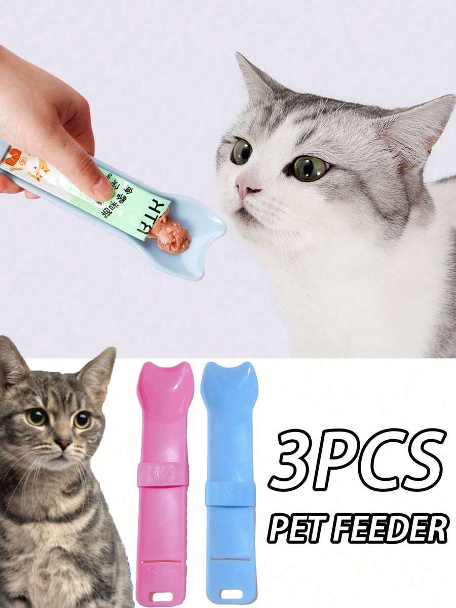 1 pieza Cuchara de presión con forma de pata de gato, herramienta de 2 en 1 para dispensar comida enlatada para gatos y dar golosinas líquidas a las mascotas - Multicolor - Ver 1