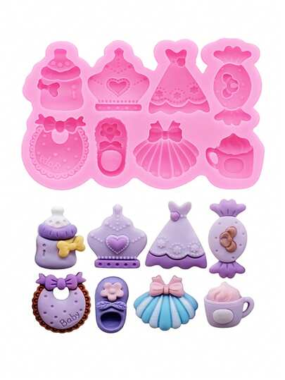 1pc Pink Liquid Silicone Material Silicone Mold, Mini Realistic Baby Bottle, Princess Dress DIY Resin Jewelry Accessory Mold, Suitable For Making Resin Jewelry Accessories, Cute Brooch, Hair Accessories, Cup, Phone Case Decorations, Charms DIY Accessories