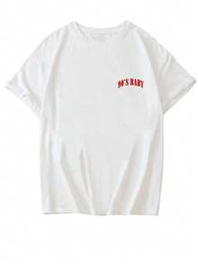 Camiseta de manga corta con cuello redondo, estampado de letras rosas, estilo minimalista y casual estadounidense, versátil y adecuada para mujeres.Nuevo lanzamiento de verano. - Blanco y Negro - Ver 10