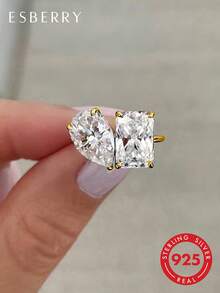 ESBERRY 1枚925纯银个性化时尚不规则立方氧化锆戒指，女士珠宝，精致珠宝，女士约会礼物 - 水滴方形戒指 - 查看 2