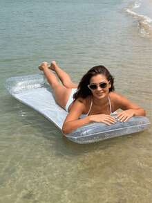 1pc Inflatable Floating Mat, Transparent Sequin Design, Two-Tube Inflatable Floating Bed With Air Tube, Foldable Swimming Pool Float, Multi-Function Swimming Pool Floating Adult Vacation Entertainment Rest, Inflatable Floating Device, Inflatable Floating Bed, Inflatable Water Floating Device, Inflatable Pump Needs To Be Purchased Separately - Transparent Sequins - View 7