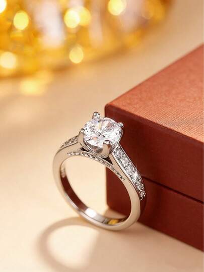 1pc Minimalist Micro-Inlaid Zirconia Four-Claw Solitaire Ring, Luxury Elegant Minimalist Versatile Niche Design Finger Accessory