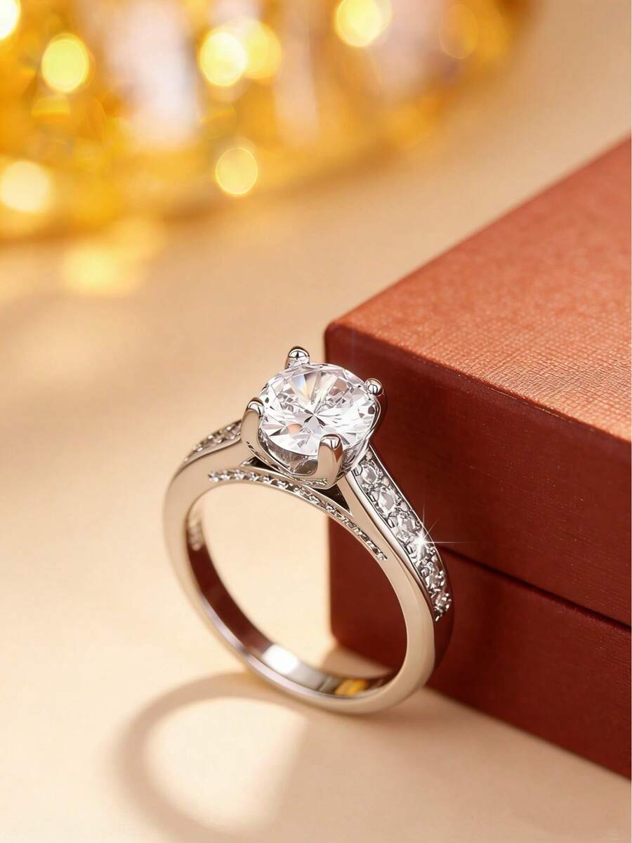 1枚极简主义微镶锆石四爪单钻戒指，奢华优雅简约百搭指环饰品 - 戒指 - 查看 1