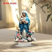 1 pieza Virgen María sosteniendo a Jesús, decoración religiosa, decoración de escritorio acrílica, obra de arte creativa para el hogar, la habitación, la cafetería, el escritorio de la oficina - B - Ver 2