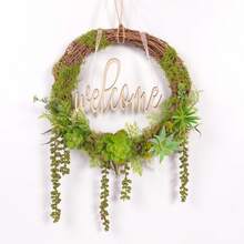 1pc Spring/Summer Rustic Faux Succulent Wreath With Welcome Sign, Farmhouse Home Front Door Wall Garden Decor - Wreath - View 16