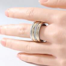 Fashionable Minimalist Dual-Tone Multi-Layer Smooth Ring Set, Inlaid With White Synthetic Cubic Zirconia, Exquisite Versatile Jewelry Accessory - Two-color - View 3