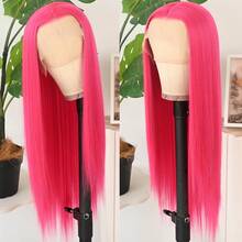 13X4 Gorgeous Neon Green Hair Synthetic Lace Front Wigs 28 Inch Pre Plucked Long Straight Hair Wigs Glueless Halloween Wigs Heat Resistant Fluorescent Green Straight Lace Front Wigs For Fashion Women For Daily Christmas Party Cosplay Use - 玫紅色 - 查看 3