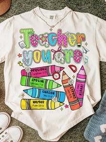 Women's 'Teacher You Are' Inspirational Cotton Tee, Short Sleeve Round Neck Regular Fit T-Shirt, Perfect For Back To School - White - View 1