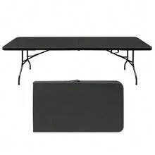 244cm Portable Heavy Duty Folding Table With Handle, Foldable Table, Multi-Functional Fold Up Table For Camping Picnic Parties Indoor/Outdoor, Capacity Weight 135KG (Black) - Black - View 1