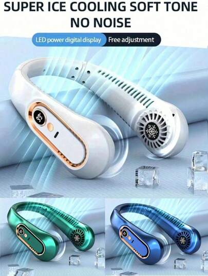Ventilador de cuello portátil con pantalla digital, 5 velocidades ajustables, adecuado para oficina, dormitorio, playa, vacaciones, exterior, viaje, regalo para hombres y mujeres, enfriamiento de verano, esencial para vacaciones