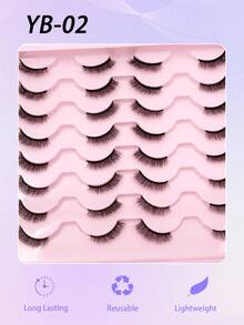 ENCHUW 16 Pairs Half Lashes Natural Look Manga Lashes False Eyelashes Wispy Curling Faux Mink Lashes Fake Eyelashes Suitable For Parties - Black - View 5