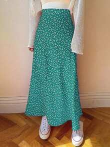 EARO Women's Spring/Summer Ditsy Floral High Waist Flowy Chiffon Skirt, Casual Outdoor Vacation - Mint Blue - View 3