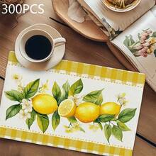 4 piezas Manteles individuales cuadrados, manteles individuales decorativos, producto talla grande vendido, base blanca con diseño de patrón de limón, resistente a las arrugas, tamaño 30*45cm, adecuado para cumpleaños, inauguración de la casa, fiestas de celebración, festivales, reuniones familiares, lavable a máquina, gran artículo de regalo. - Multicolor - Ver 24