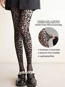 1 chiếc quần tất in họa tiết da báo, tất đen gợi cảm hoang dã dành cho nữ, tất mỏng trong suốt, tất đa năng cho các bữa tiệc hộp đêm. - màu đen - Xem 1