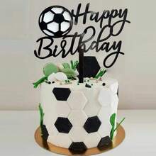 Set de decoración de pastel de cumpleaños con tema de fútbol, que incluye 6 piezas/3 piezas/1 pieza, con portería de acrílico, decoraciones de pastel de fútbol, adecuado para decoración de fiesta de cumpleaños de deportes de fútbol - Multicolor - Ver 4