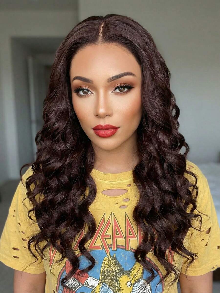 Tóc giả ren màu nâu gợn sóng 13x4x1T dành cho nữ, màu nâu cà phê, tóc xoăn dài – Hoàn hảo cho sử dụng hàng ngày, dự tiệc và các dịp lễ hội. - Cà phê nâu - Xem 1