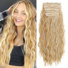 18-32 Inch 4pcs/Set Water Wave Clip-In Hair Extensions, Thick Density Full Head For Women - Multicolor - View 27