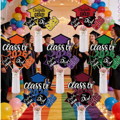 20 piezas/Set Decoraciones de Graduación Clase de 2026, Centros de mesa y decoraciones de lámpara de escritorio de pie en rojo y negro. Perfecto para universidades y escuelas secundarias. ¡Felicitaciones a los graduados! Artículos para fiestas