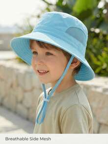 男童透气宽檐遮阳帽，侧边网眼设计，可调节帽带 - 1PC - 查看 3