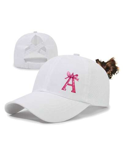 Mũ lưỡi trai nữ xinh xắn với nơ và chữ cái trang trí, 26 chữ cái tùy chọn, thời trang cá nhân hóa, nhanh khô, thoáng khí, thích hợp cho mùa xuân hè, hoạt động ngoài trời hàng ngày của phụ nữ, cũng thích hợp làm quà tặng.