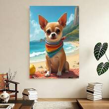 Con marco 1 Pieza de Cuadro de Chihuahua Pintado a Mano - Arte de Pared en Lienzo con Marco de Madera, Impresión de Raza Chihuahua Adecuada para Decoración Interior/Exterior - Regalo para Amantes de Mascotas Listo para Colgar en Sala, Dormitorio, Cocina - Estilo de Impresión Pintada a Mano,Disponible en tamaños de 20.83 x 30.99 cm o 30.99 x 46.23 cm - Enmarcado - Ver 4