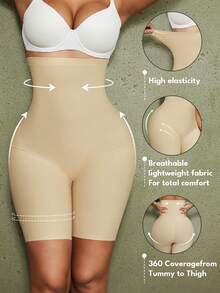 1pc Women's High Waist Invisible Shaping Shorts, Tummy Control, Butt Lifting, Body Shaping, Flat Abdomen, Seamless Waist Trainer - Apricot - View 7