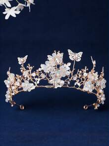 1pc Multicolor Butterfly & Flower Rhinestone Alloy Baroque Crown, European And American Style For Performance, Banquet, Party Travel Accessories - Multicolor - View 13