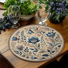 1/2/4/6/8/300 Pieces Round Vintage Premium Placemats – Elegant Table Mats Woven From 100% Polyester Fiber, Measuring 14.1714.17in/3636cm, Suitable For Kitchen, Dining Table And Birthday Party Decorations, Washable By Hand, Dry Cleaning Or Machine, Heat Resistant, Non-Slip And Easy To Clean. - Multicolor - View 5