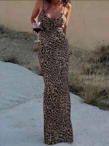 Women's Leopard Print Sexy Bodycon Maxi Slip Dress Party Summer Elegant - Multicolor - View 3