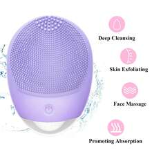 Facial Cleansing Brush, 3-In-1 Electric Soft Silicone Waterproof Face Scrubber, USB Rechargeable IPX7 Waterproof  Vibrating Face Brush For Deep Cleansing, Gentle Exfoliating And Massaging - 彩色 - 查看 4