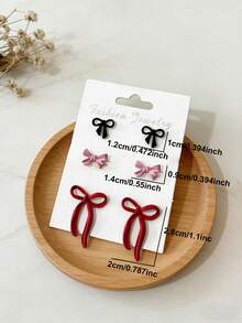 Set 6 buah anting-anting pita warna-warni elegan klasik Prancis, cocok sebagai hadiah liburan dan untuk pemakaian sehari-hari bagi wanita. - MultiWarna - View 4