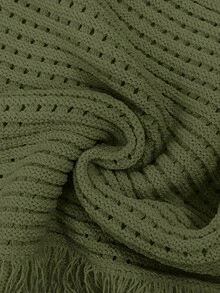 时尚休闲百搭优雅女士针织背心，流苏下摆镂空舒适纯色无袖圆领针织背心，适合日常、约会、旅行和夏季聚会等场合。 - 橄欖綠 - 查看 7