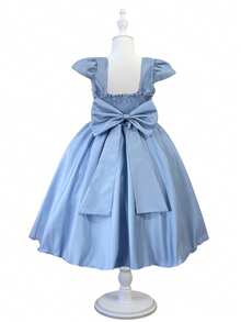 Short Wedding Party Dress For Girls With Pearl Belt - 淺藍色 - 查看 6