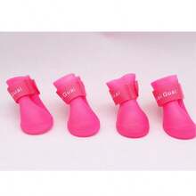 4pcs/Set Small Pet Dog Rain Shoes Anti Slip Waterproof Puppy Shoe Rubber Boots Outdoor Footwear Socks Pet Accessories - Đỏ-m - Xem 9
