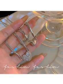 1件 - 新款奢华高档心形钛钢项链，多层配饰项链，甜美、酷炫、大胆的女孩项圈链 - 彩色 - 查看 5