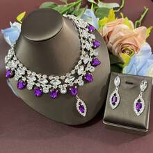 Bộ dây chuyền và bông tai cưới hình học đính pha lê thời trang dành cho cô dâu. - bộ bông tai dây chuyền - Xem 10