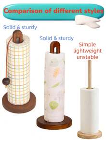 1pc Wooden Paper Towel Holder, Wall-Mounted Tissue Roll Dispenser, Cling Film Storage Rack For Kitchen Organization - Multicolor - View 6