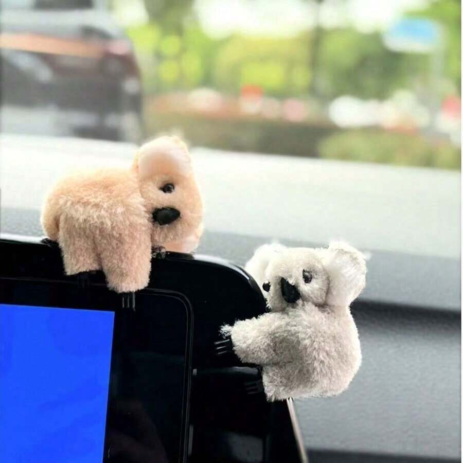 2pcs Cute Gray Koala Car Dashboard Decoration Accessories Interior For Women Men, Kawaii Figurines Statue For Car Dash Board Windows Rearview Mirrors Desk Decor Indoor Home Decorations Koala's Head Can Be Twisted - 灰色的 - 查看 1