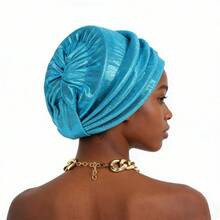 Multilayer African Turbans For Women Beret Hat Rhinestone Decor Elegant Headwrap Ladies Funny Headwear - Baby Blue - View 6