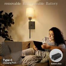 1/2pcs Black Fabric Rechargeable Wall Lamp (Bulb Included), Wireless Detachable Battery, Remote Control Touch Dimming, 3000K-6000K Adjustable Color Temperature, Timer Memory Function, Suitable For Bedroom, Wall Decor, Picture Frame Lighting, Home Decoration - Black - View 9