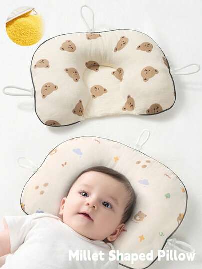 1 pieza Almohada en forma de U para bebé, adecuada para recién nacidos de 0 a 6 meses, se puede usar en verano, ayuda a corregir la forma redonda de la cabeza