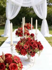 1/3 件装仿真花假玫瑰花束丝绸雏菊蒲公英散装，适用于婚礼、家居派对装饰、餐桌摆饰、情人节、礼物、生日、毕业典礼 - 紅色 - 查看 7